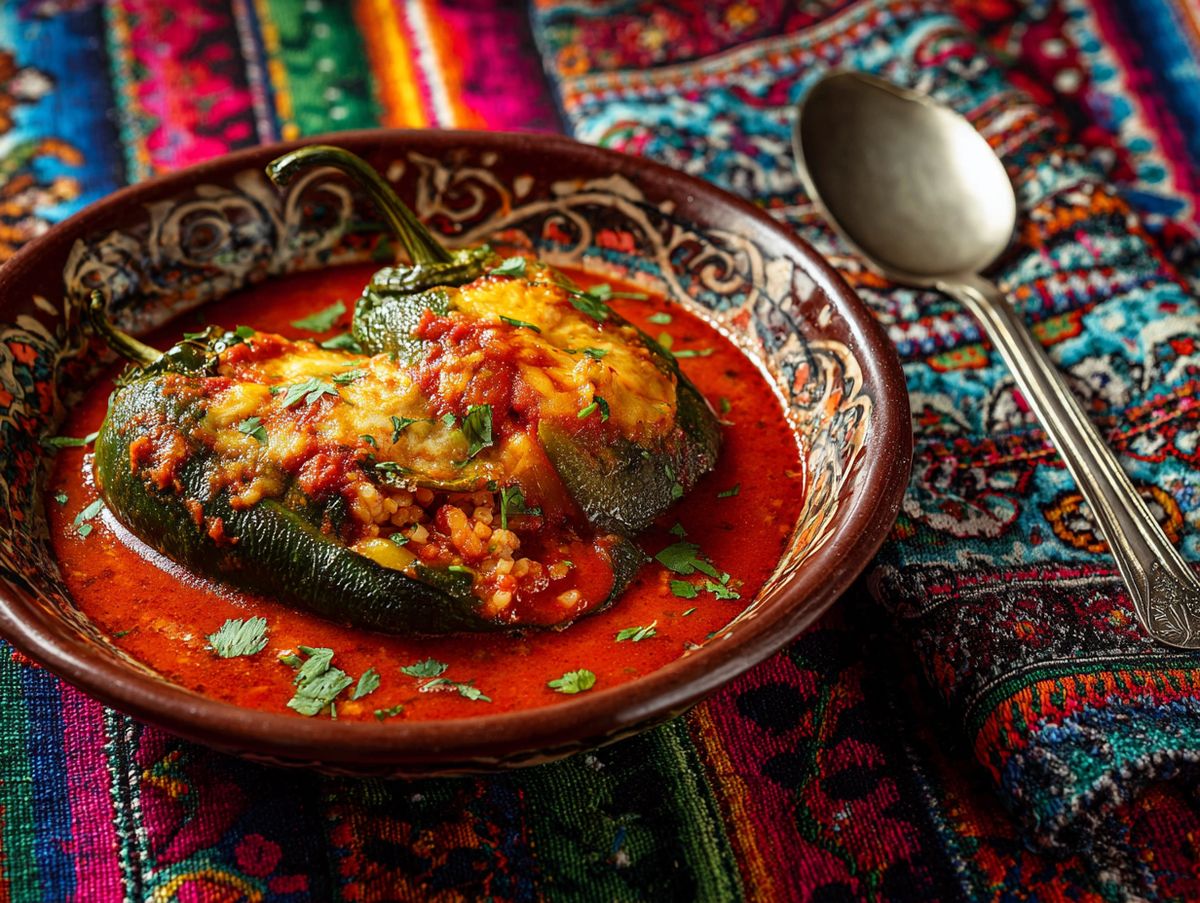 Gefüllte Poblano-Chilis in Tomatensauce