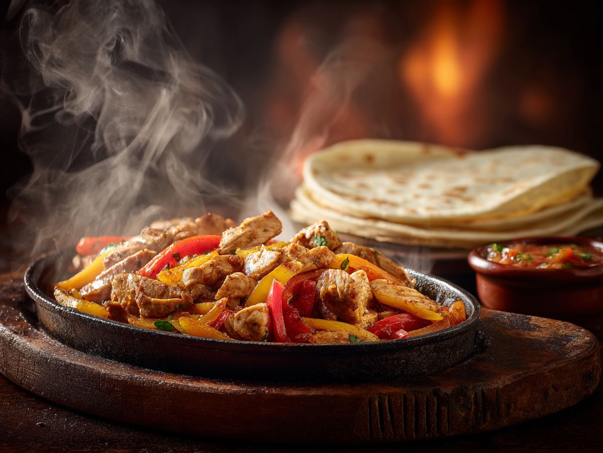 Sizzling Fajitas in der mexikanischen Küche